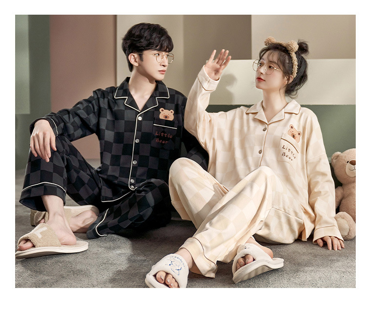 Chun baifen couple pajamas women's spring and autumn 2022 new long-sleeved men's home wear can be worn outside suit wholesale_voghion.com