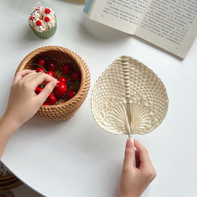 Bamboo craft fan small Pu Fan woven fan decoration baby fan mosquito repellent portable fan retro hand fan