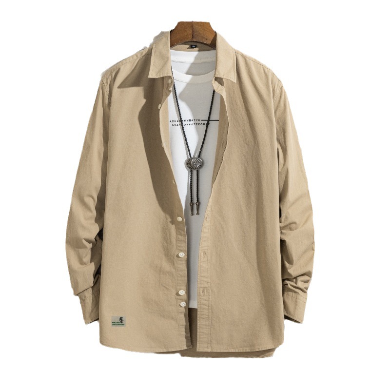 Men's spring and autumn Hong Kong style casual shirt men's all-match trendy workwear shirt American heavy cotton retro coat