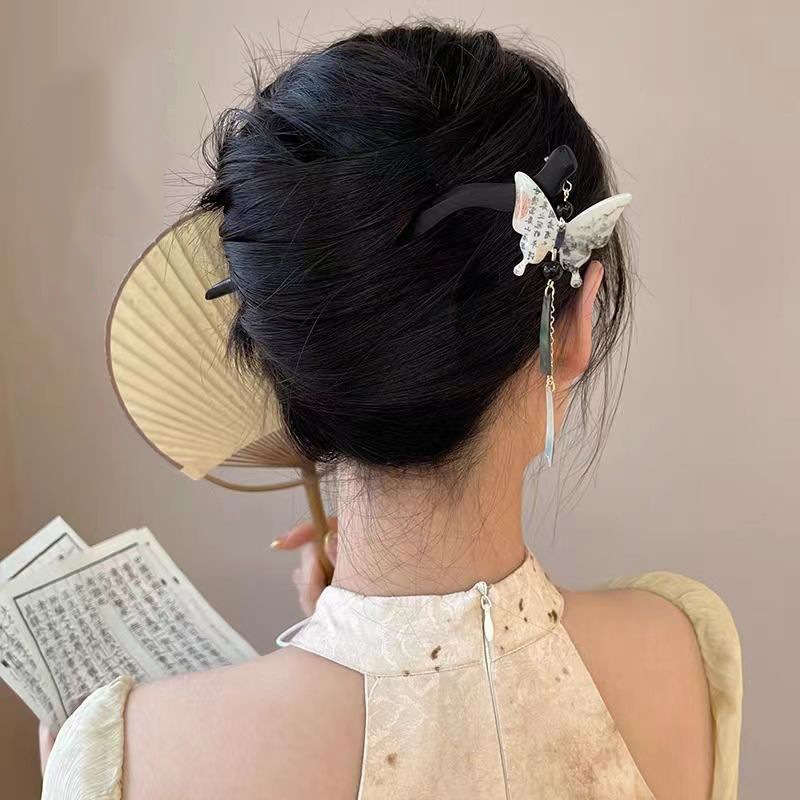 古風書法蝴蝶流蘇髮簪女新中式簡約髮釵後腦勺盤髮簪子漢服頭飾潮