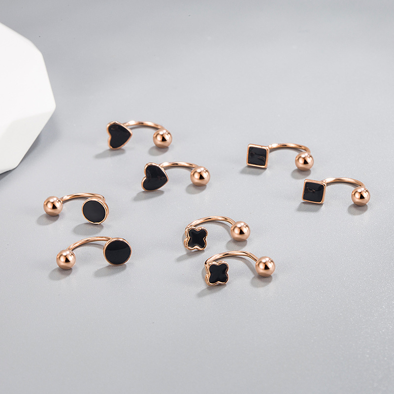 Unique small black ear bone stud female sleep-free heart round screw twist buckle New earrings