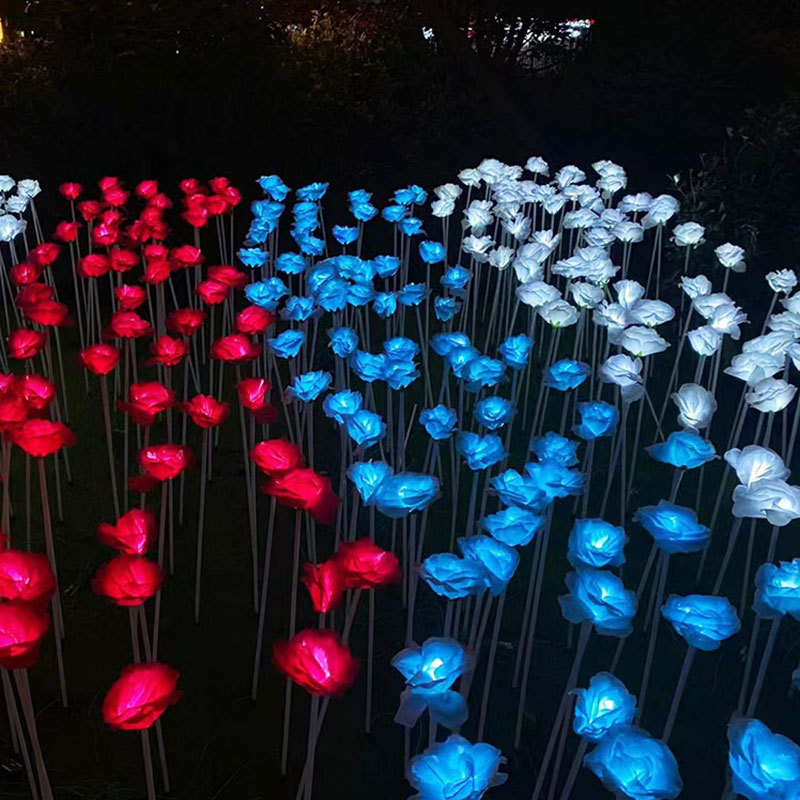 Factory supply led Rose floor light outdoor simulation rose sea Christmas decoration light garden light