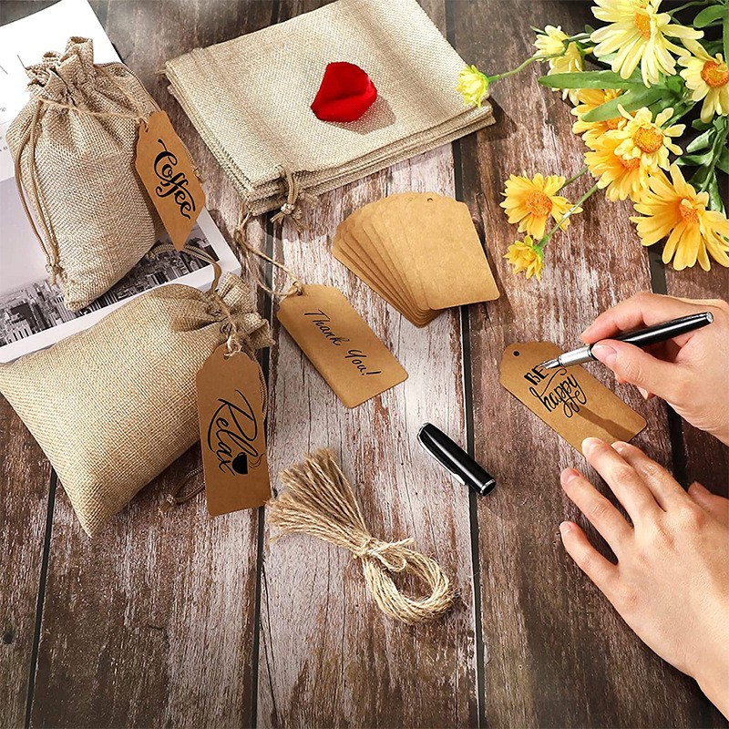 Cross-border 30PCs linen bundle pocket wedding party gift bag Christmas jewelry bag DIY linen bag in stock