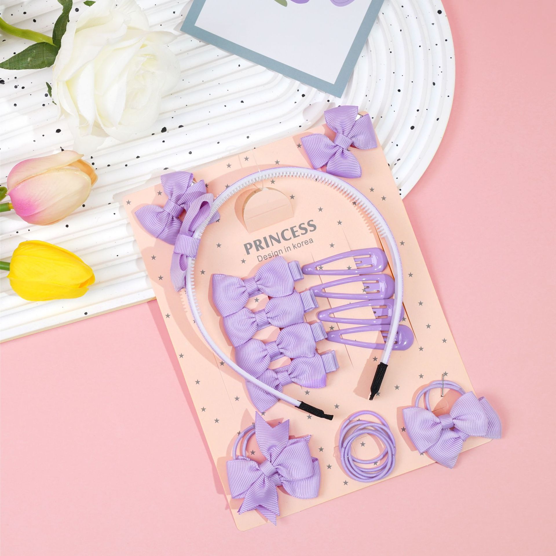 Cross-border Hot Selling Princess Hair Accessories Children Bow Hairpin Rubber Band Girls' Hairband Combination suit Birthday Gift_voghion.com
