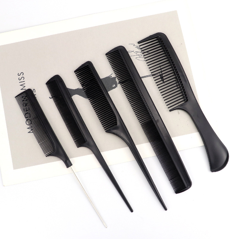 Factory cross-border explosions hairdressing comb set ten-piece set modeling comb pointed tail comb hair salon haircut black plastic comb