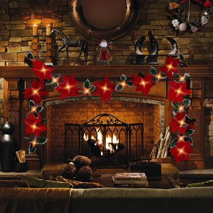 Amazon Hot Sale Christmas Explosions Safflower Red Fruit Light String Poinsettia Light Lintel Decorations Holiday Lights