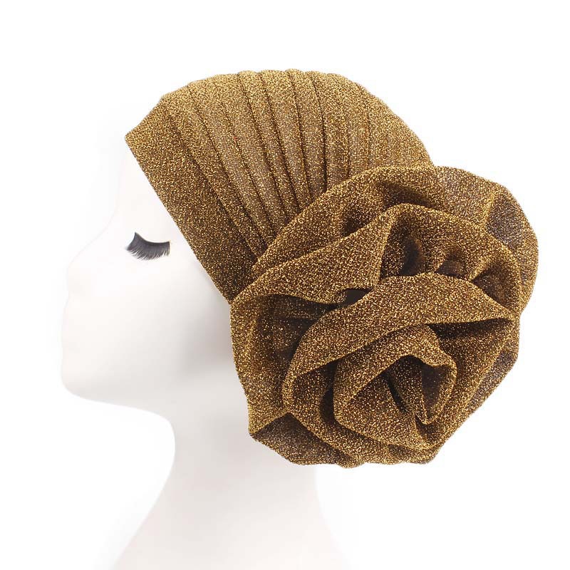 New Arrival Brilliant Silk Big Flower Head Towel Hat Muslim Toe Hat All-Match Retro Clothing Hat TJM-322