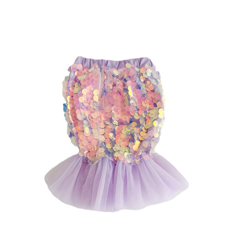 Girls 2023 Spring and Summer New Parent-Child Children's Skirt Mesh Sequin Fishtail Skirt Baby Mermaid Princess Skirt