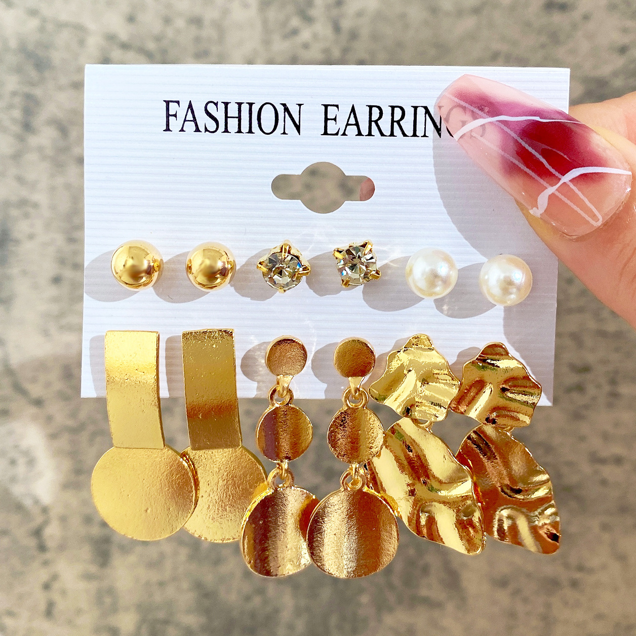 European and American Cross-border AliExpress Earrings Creative Metal Elements Round Irregular Geometry Golden Earrings 6 Piece Set