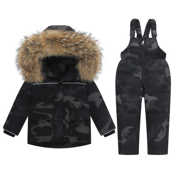 Factory Direct European and American children's down jacket suit boys and girls thickened 1-6 years old ski suit down two-piece suit