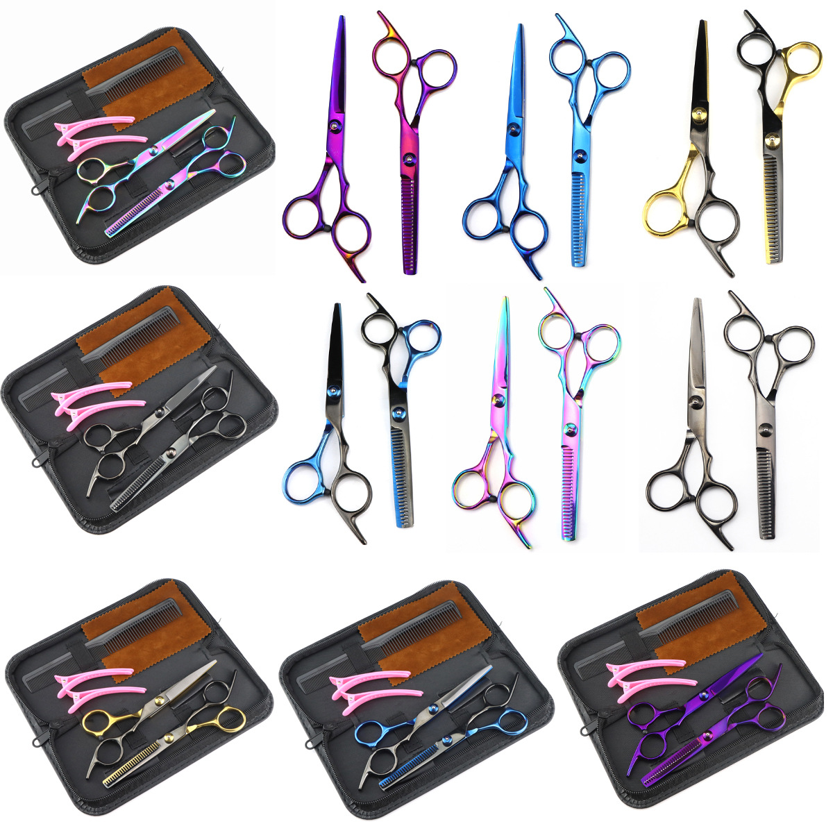 6.0 inch affordable color high screw oblique tail hairdressing hairdressing scissors flat scissors bangs thin scissors 7 color optional