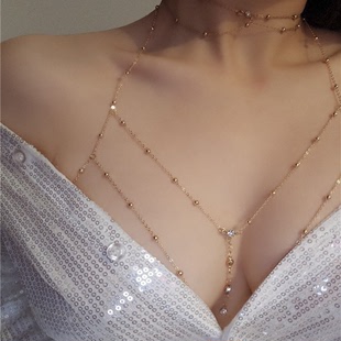 Spot European and American flash diamond bikini body chain sexy diamond chest chain jewelry women's seaside photo clothes accessories