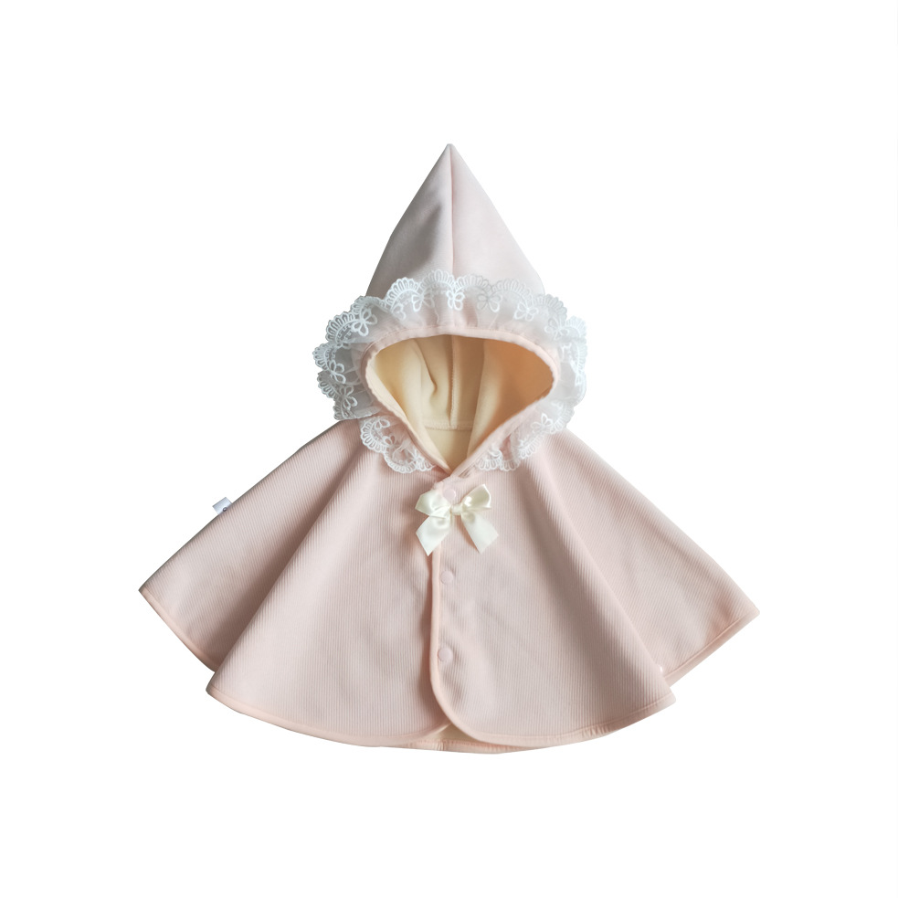 Korean style 01234-year-old thickened cloak autumn and winter children's baby girl lace hooded warm fleece-lined cloak