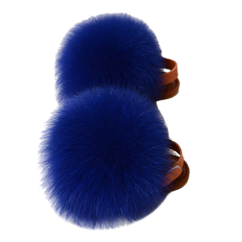 New Fox fur children's sandals boys and girls baby slippers raccoon fur children's beach shoes cross-border foreign trade