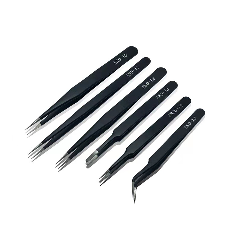 Black tweezers ESD handmade stainless steel pointed tweezers electronic tweezers precision tweezers wholesale