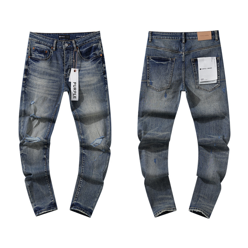 Purple jeans high street black blue hole 