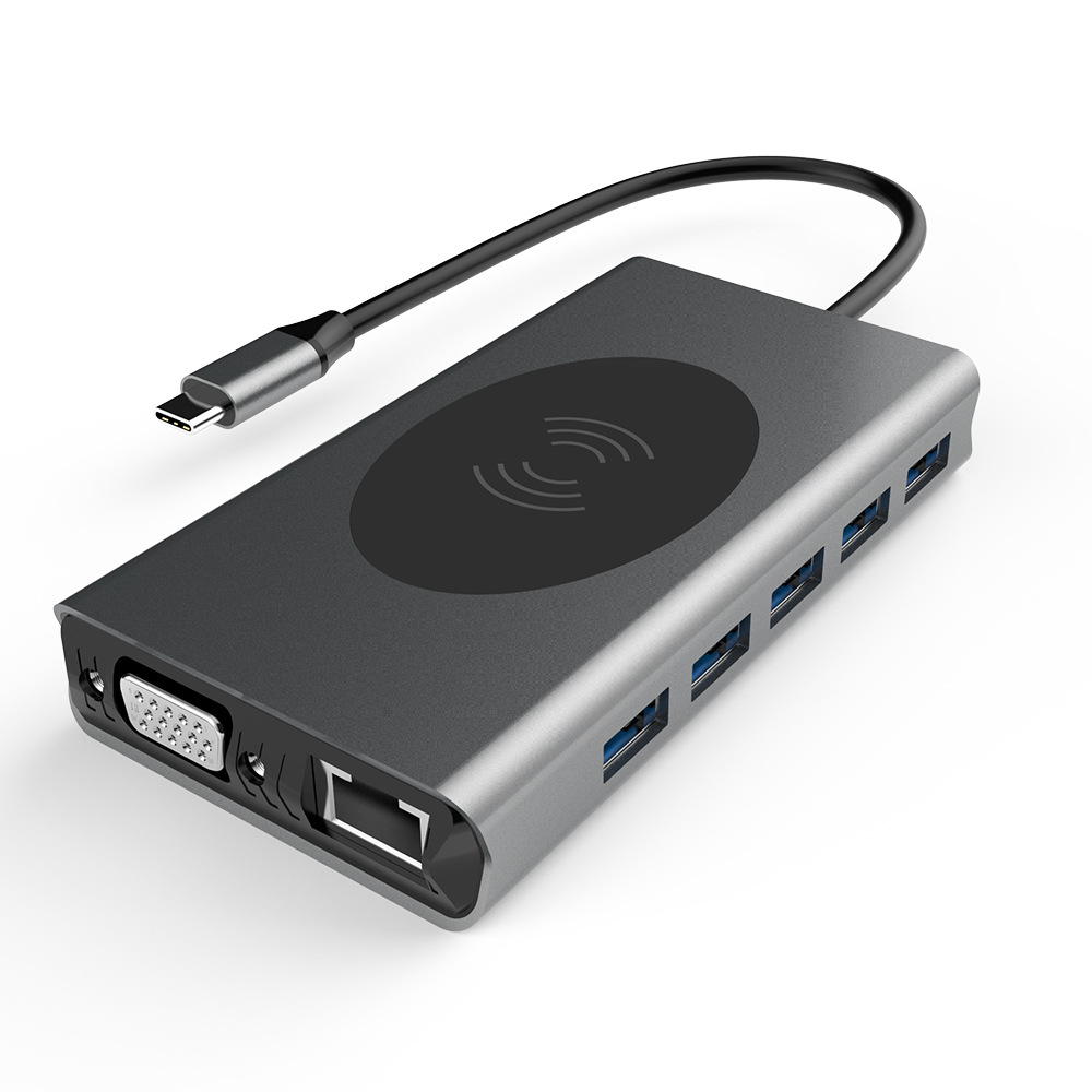 Factory spot 14 in 1type-c docking station usb hub dual HDMI HD wireless charging docking station