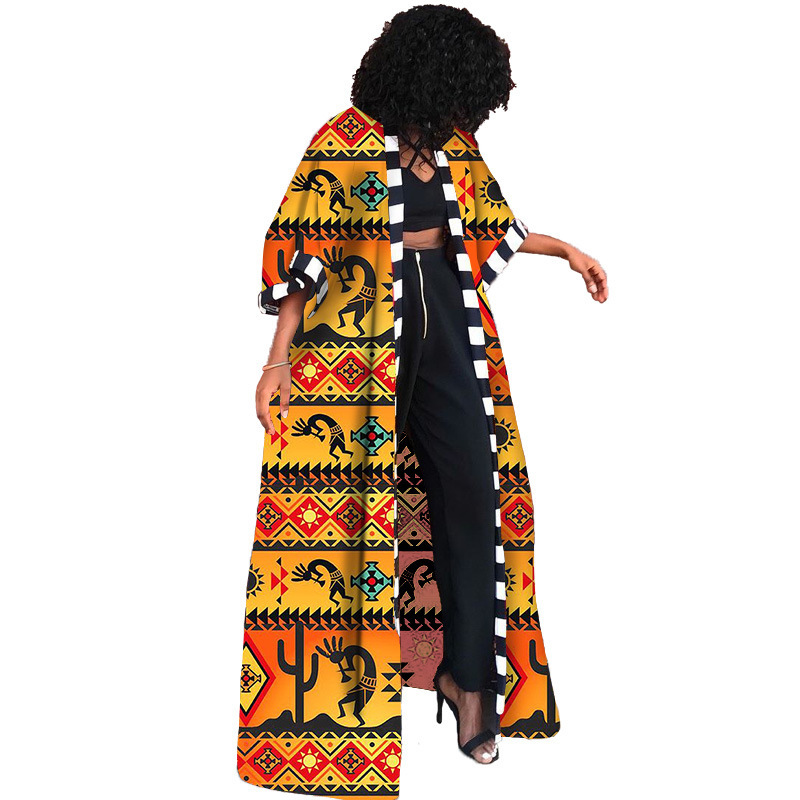 LG001 African Ethnic Style Women's Coat Long Printed Kimono Foreign Trade Source Cross-border 2024 New Coat_voghion.com