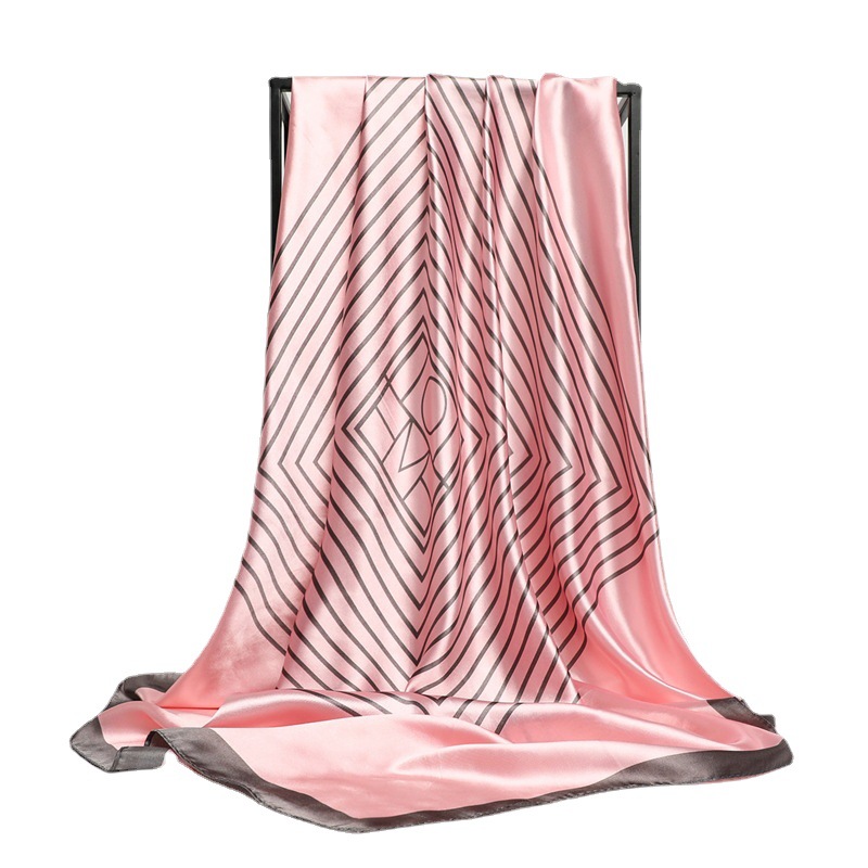 Nordic Striped Silk Scarf Internet Popular Same Style Scarf Shawl Dual-purpose Travel Sunscreen Large Square Scarf 90cm Sachet Imitation Silk