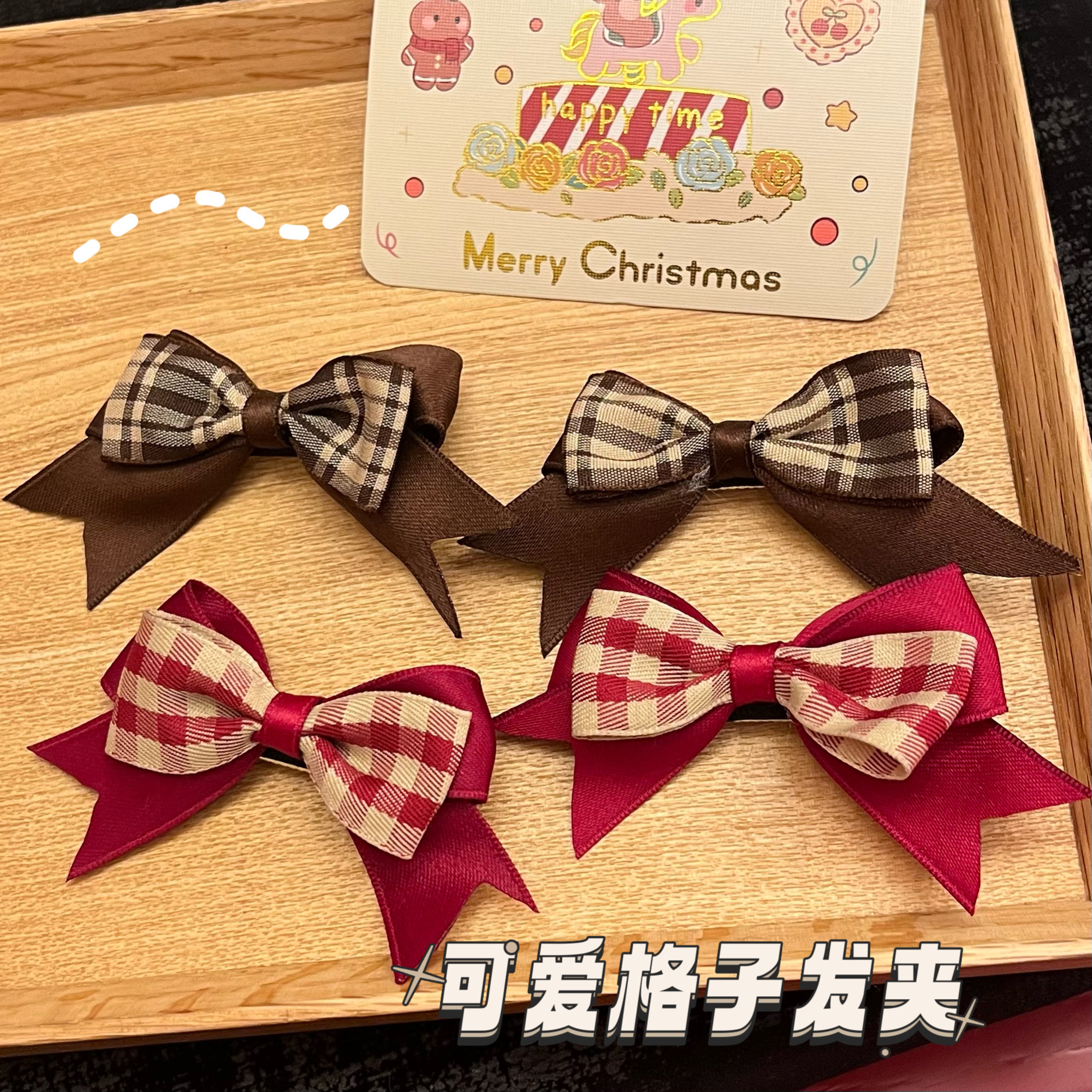 日系學院風格子蝴蝶結髮夾甜美可愛少女心學院風髮飾劉海夾女學生