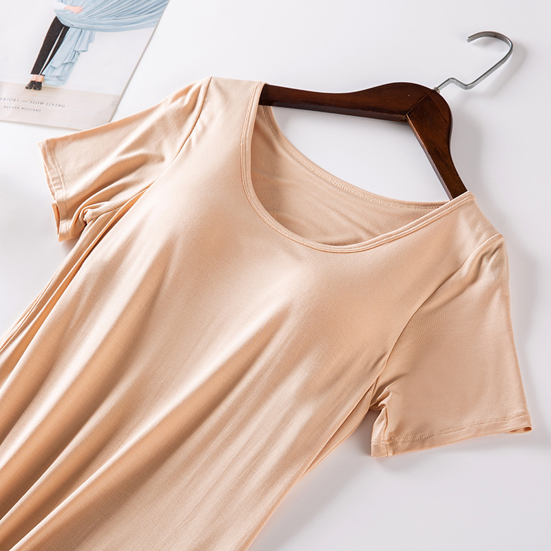 Modal wireless short-sleeved nightdress with chest pad, bra-free thin plus size dress women's summer homewear