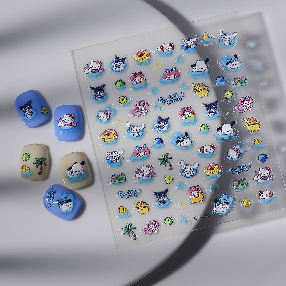 Red Velvet Nail Stickers Soft Gel Self-Adhesive Pool Animal Party Embossed Nail Art Sticker Swim Ring Duck 