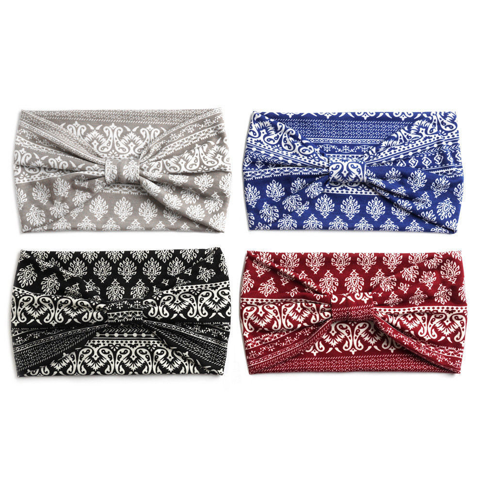 Azi Cat European and American Bohemian Wide Yoga Sports Hair Band Elastic Antiperspirant Cashew Printed Running Headband