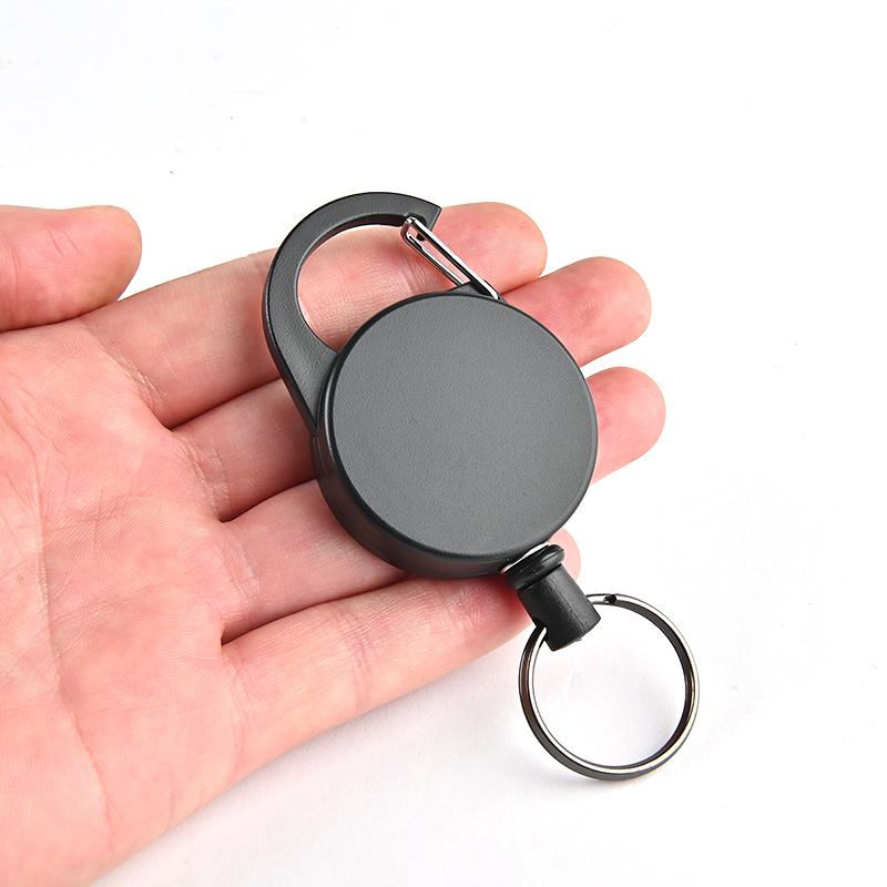 Plastic easy pull buckle 1MM thick stainless steel wire high rebound retractable wire rope metal buckle anti-lost anti-theft keychain
