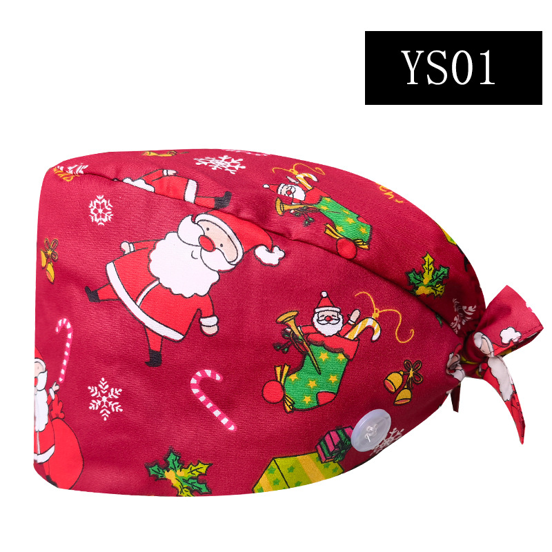 Pure Cotton Christmas printing hat nurse cap surgical cap gourd cap surgical work cap dental clinic sweat-absorbing cap