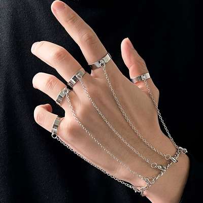 European and American Cross-border Metal Chain Bracelet Ring One-piece Ring for Men and Women Hip-hop Punk Style Retro Ring