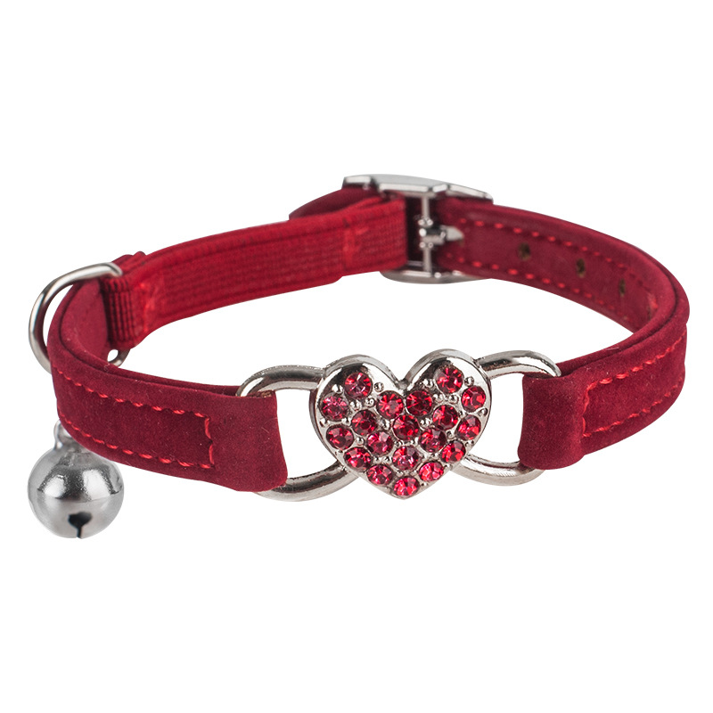 Pet Collar Drill Love Flocking Cat Collar Pet Love Bell Cat Collar Cross-border Pet Supplies
