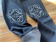 Autumn and winter new LOE with high waist Hollow Patch embroidered LOGO decoration casual dark blue straight tube denim pants