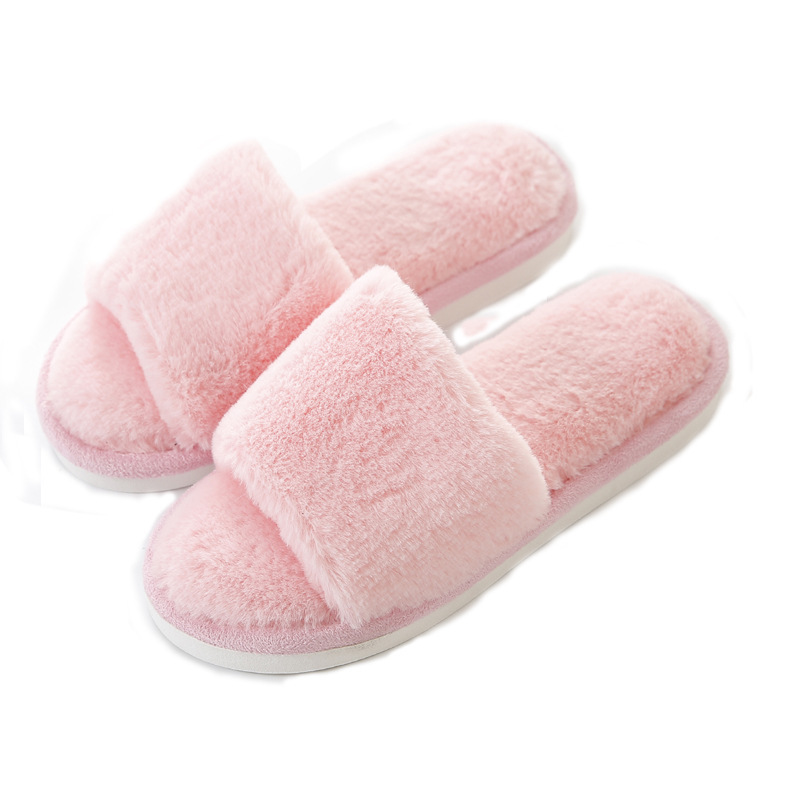 Autumn and Winter Plush Cotton Slippers Home Indoor Wooden Floor Non-slip Imitation Rabbit Hair Flat Slippers for Couple Men's and Women's Shoes
