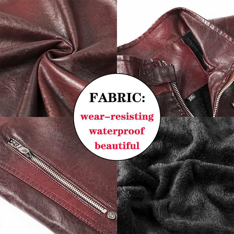 Cross-border Large Size Men's Leather Jacket Autumn and Winter New Men's Puleather Jacket Men's European and American Motorcycle Clothes Fleece-lined Leather Jacket for Men