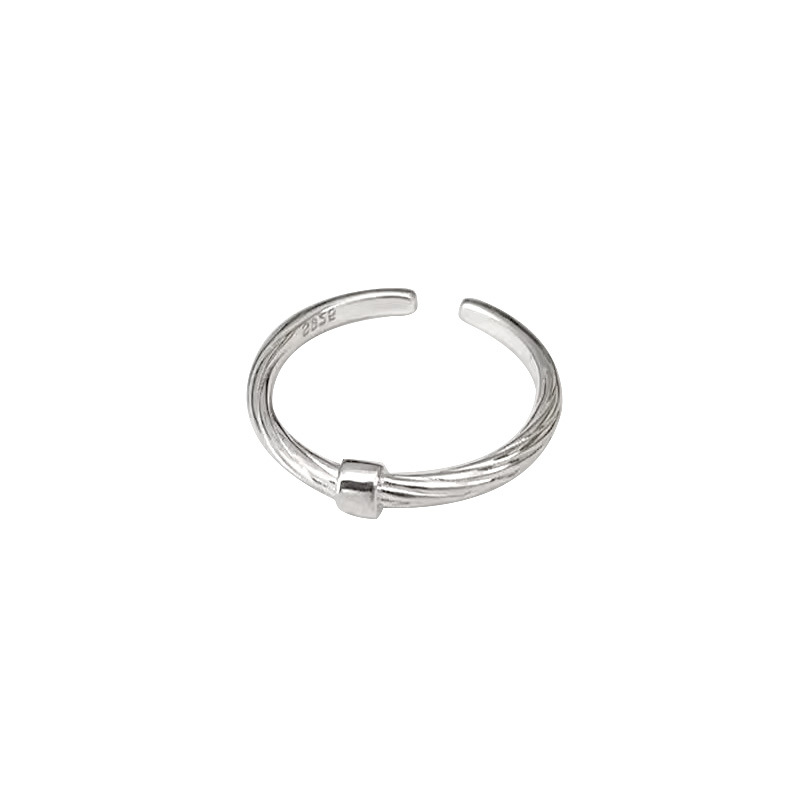 S925 Sterling Silver Small Square Twisted Line Very Fine Texture Ring Women's Ins Niche Design All-match Stacked Open Ring_voghion.com