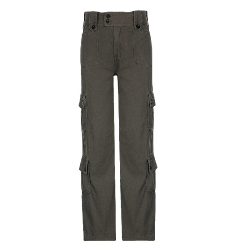 American Hot Girl low waist workwear jeans for women 2023 new street shot draping straight style multi-pocket casual trousers