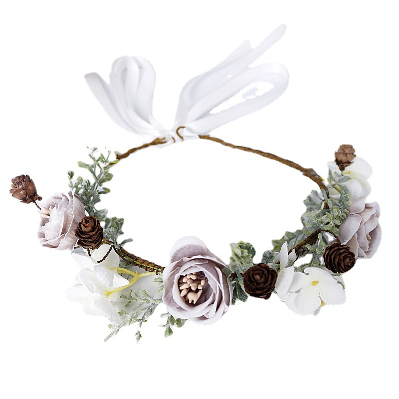 Cross-border European and American New Garland Headband Bridal Headwear Retro Bohemia Tourism Vacation Artificial Garland Headwear