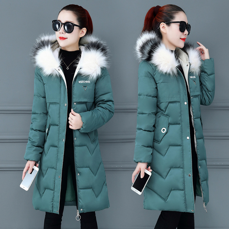 Mid-length over-the-knee 2022 new detachable large fur collar down cotton-padded jacket women's Korean-style velvet padded padded jacket - ShopShipShake
