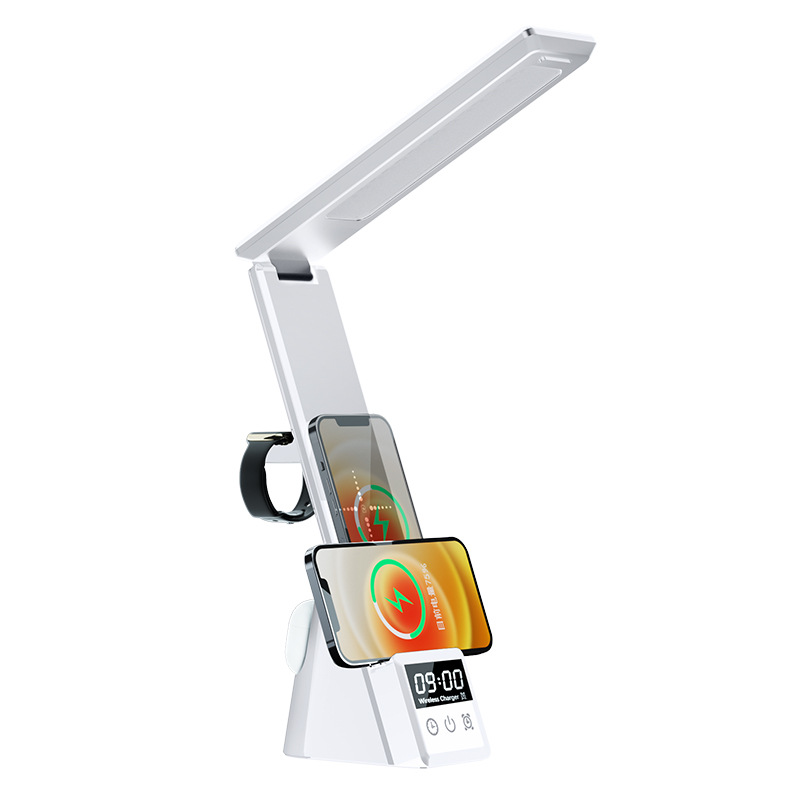 Wholesale desk lamp clock wireless charger six-in-one folding wireless charger for Apple Huawei mobile phone watch