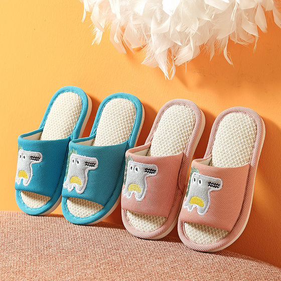 Cartoon small dinosaur indoor and outdoor home wood floor linen PVC children spring, summer and autumn Four Seasons open-toe sandals