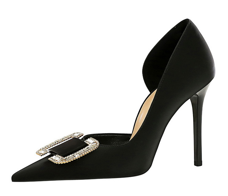Slim side hollowed-out high heels for women slim heels super high heels rhinestone buckle single shoes_voghion.com