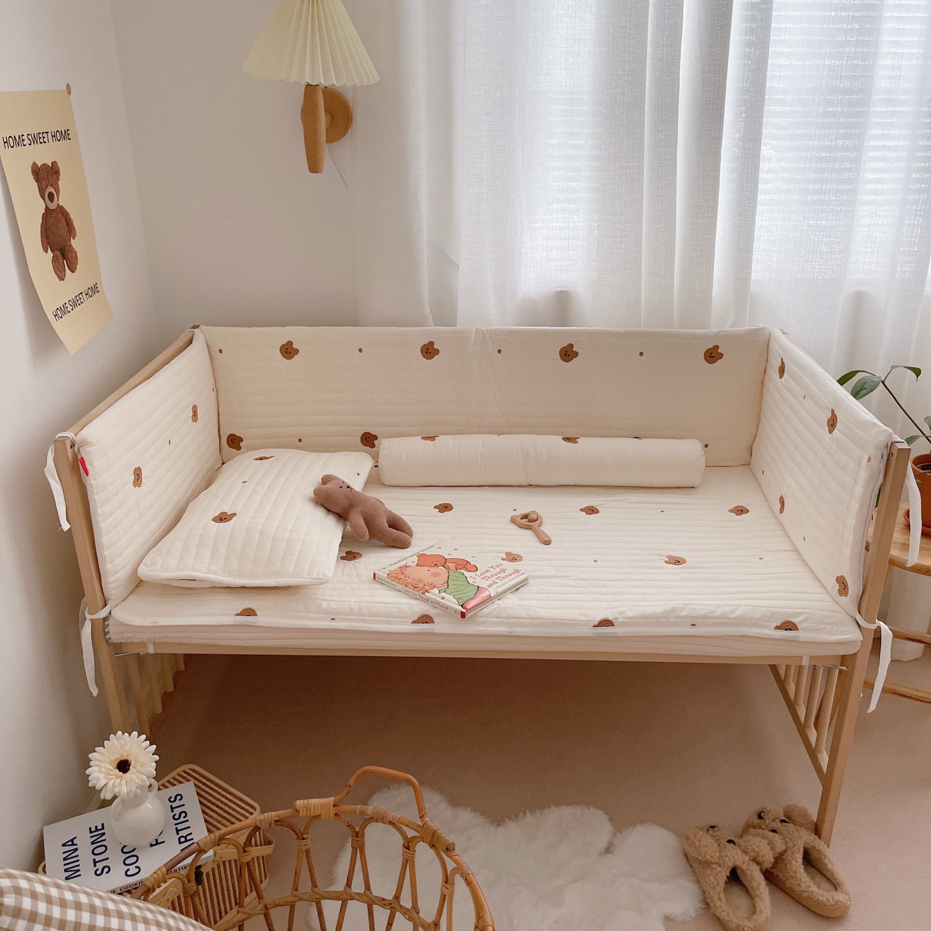 Size can be set ins style cotton one-piece bed Wall Korean quilted embroidery baby quilted mattress photo sheets