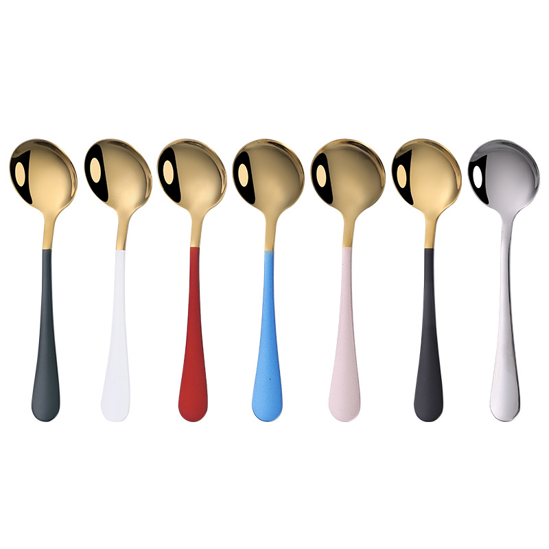 Net red stainless steel round spoon high color value stainless steel spoon titanium plated creative watermelon spoon stainless steel tableware wholesale