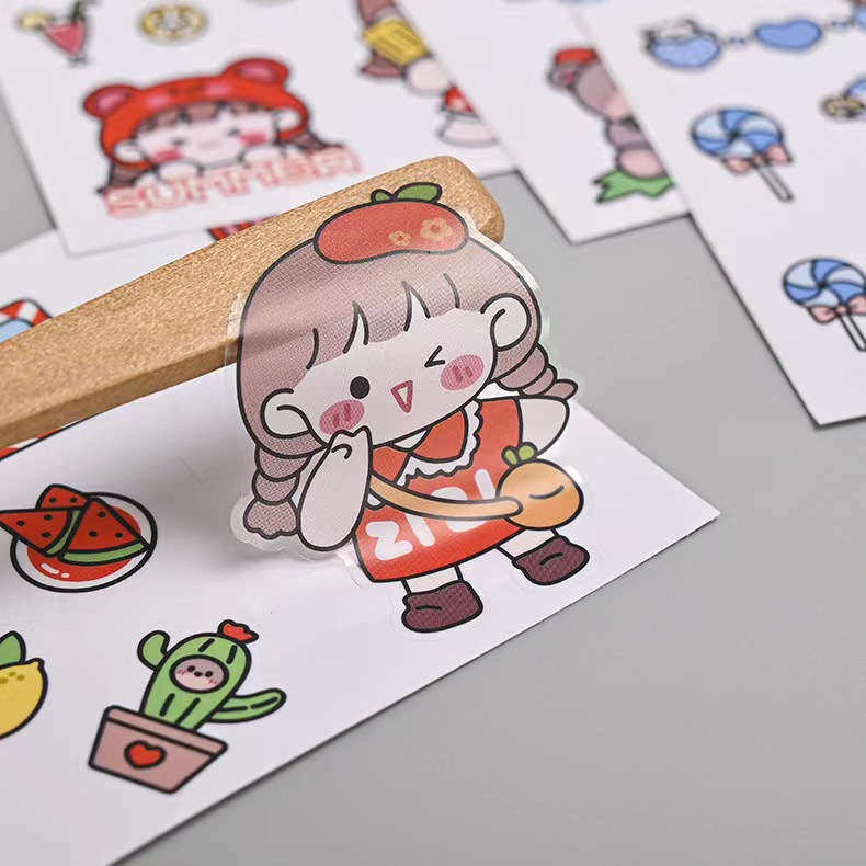 Small Clear ins Style Cartoon Girl's Heart Hand Account Mobile Phone Sticker Water Cup Sticker Thermos diy Japanese Sticker