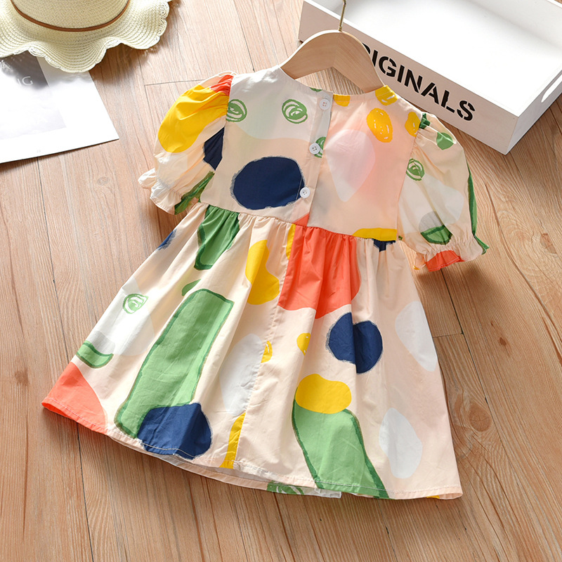Girls' Dress Summer Puff Sleeve Princess Dress 2021 New Korean-style Short-sleeved Colorful Spot Internet Red Lining Dress
