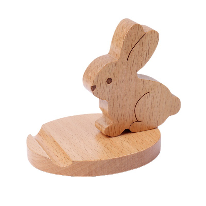 Solid wood flat support to chase TV cute creative mobile phone holder desktop mobile phone holder wholesale engraved logo