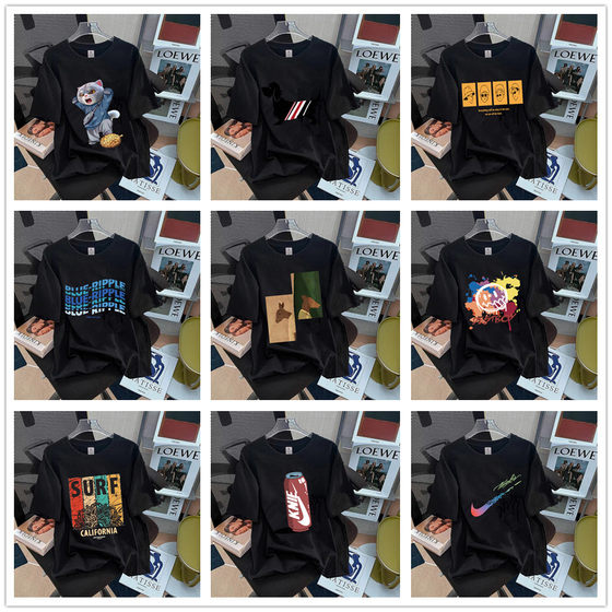 Pure Cotton T-Shirt 2023 Trendy Brand Sports New Men's Loose plus size Crewneck Printed Internet Celebrity Base Top