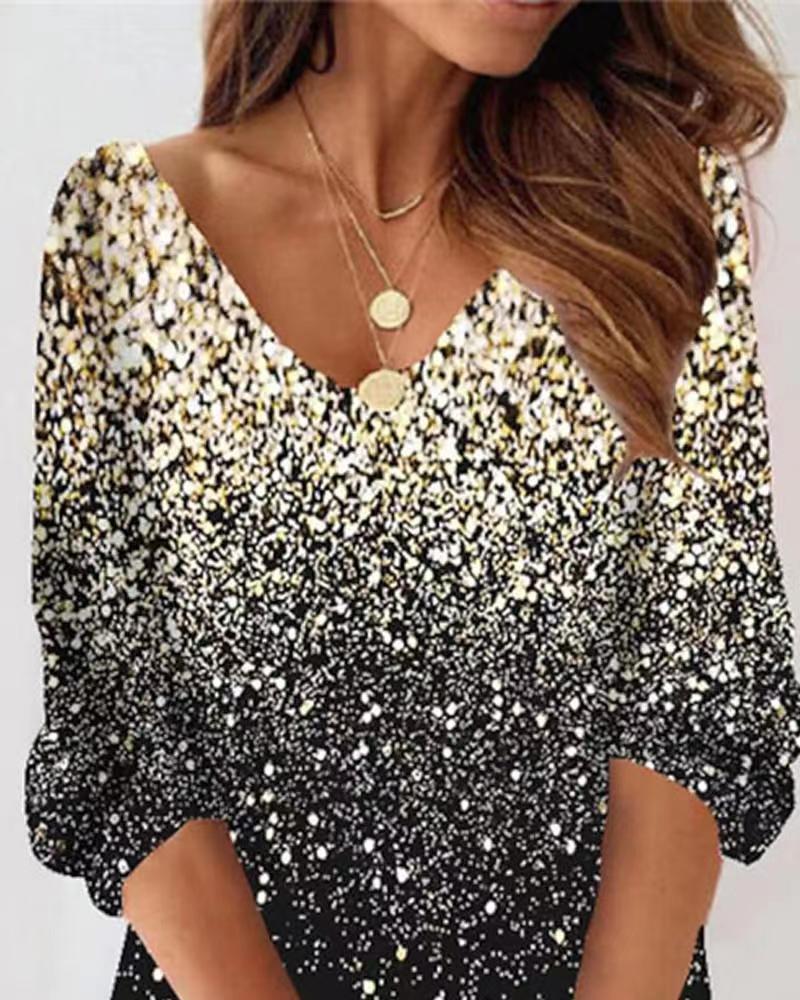 2023 Amazon Europe and the United States new spring long sleeve gradient V-neck dress a large number of spot