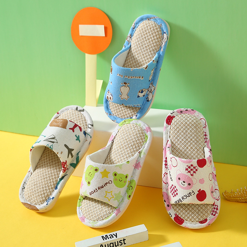 Linen Slippers for Boys and Girls Spring and Summer Soft Bottom Indoor Non-Slip Wear-Resistant Household Baby Cotton Linen Slippers Spring and Autumn for Men