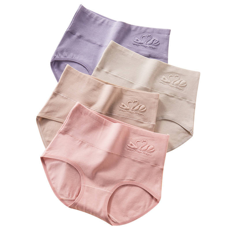 Longsha Underwear Women's Cotton Comfortable Chubby Girls Postpartum Abdominal Shorts Head Embossed Printed High Waist Briefs
